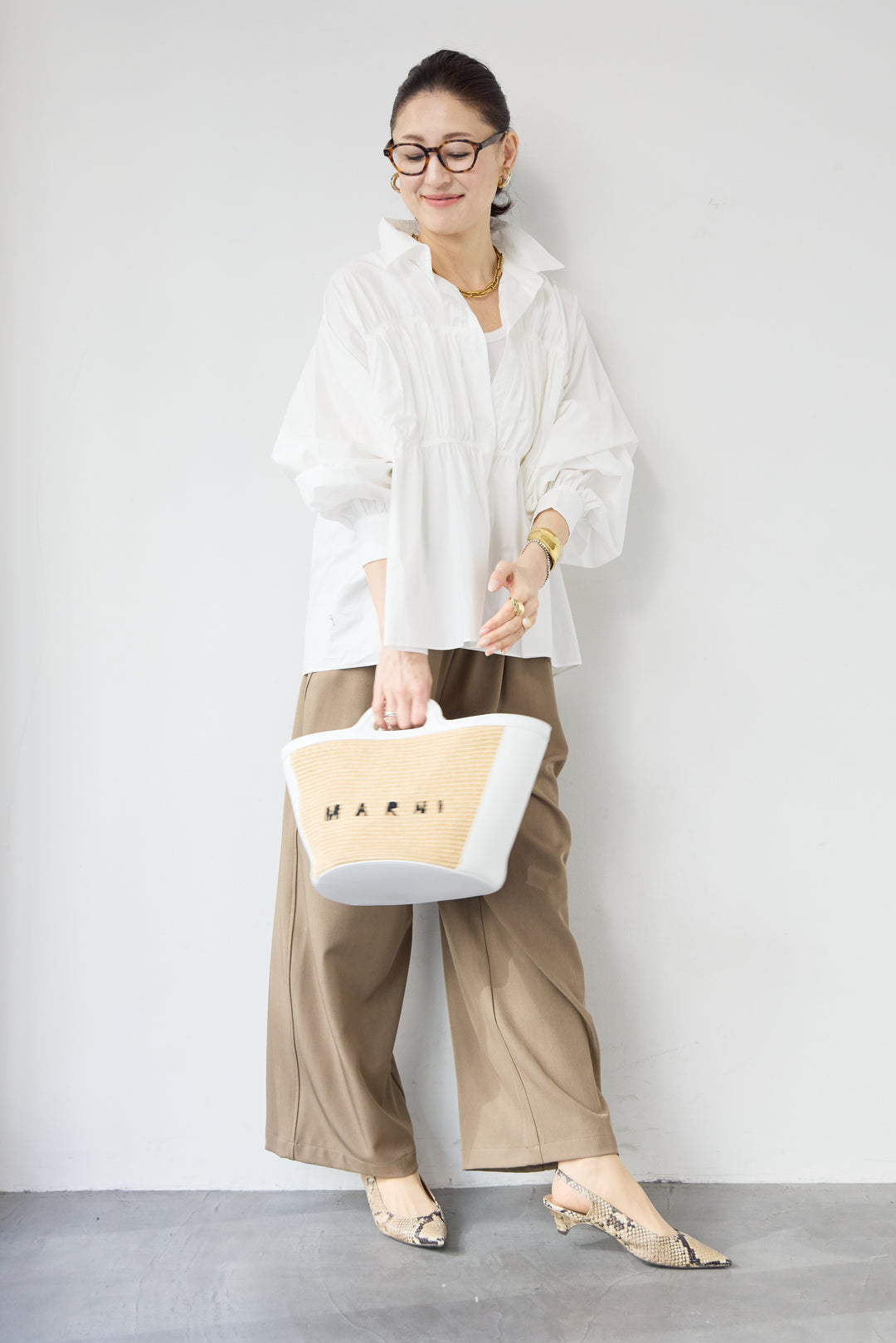 ギャザーデザイン シャツブラウス