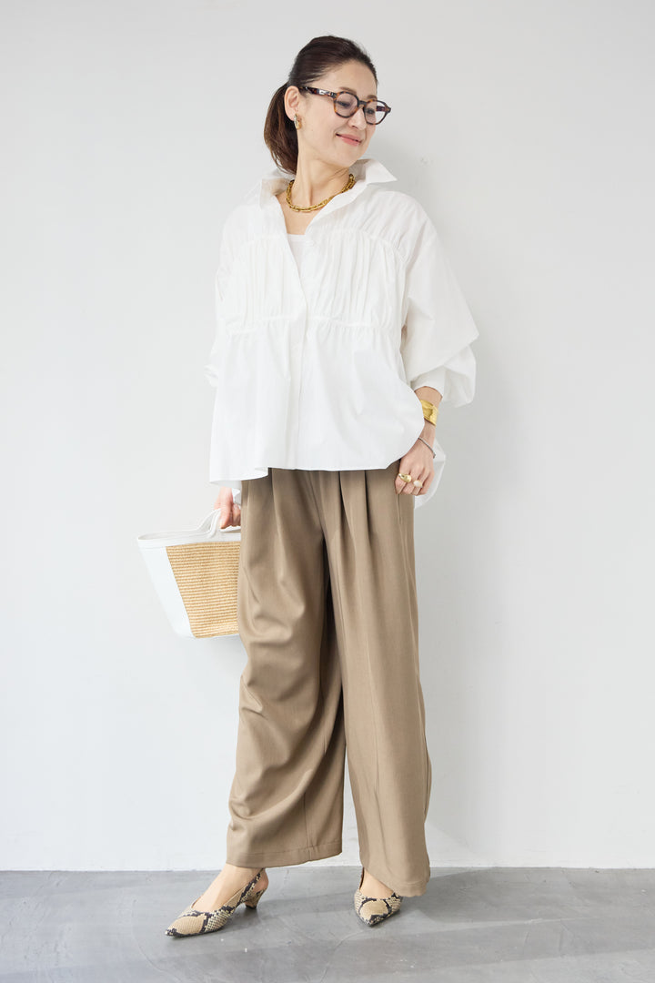 ギャザーデザイン シャツブラウス