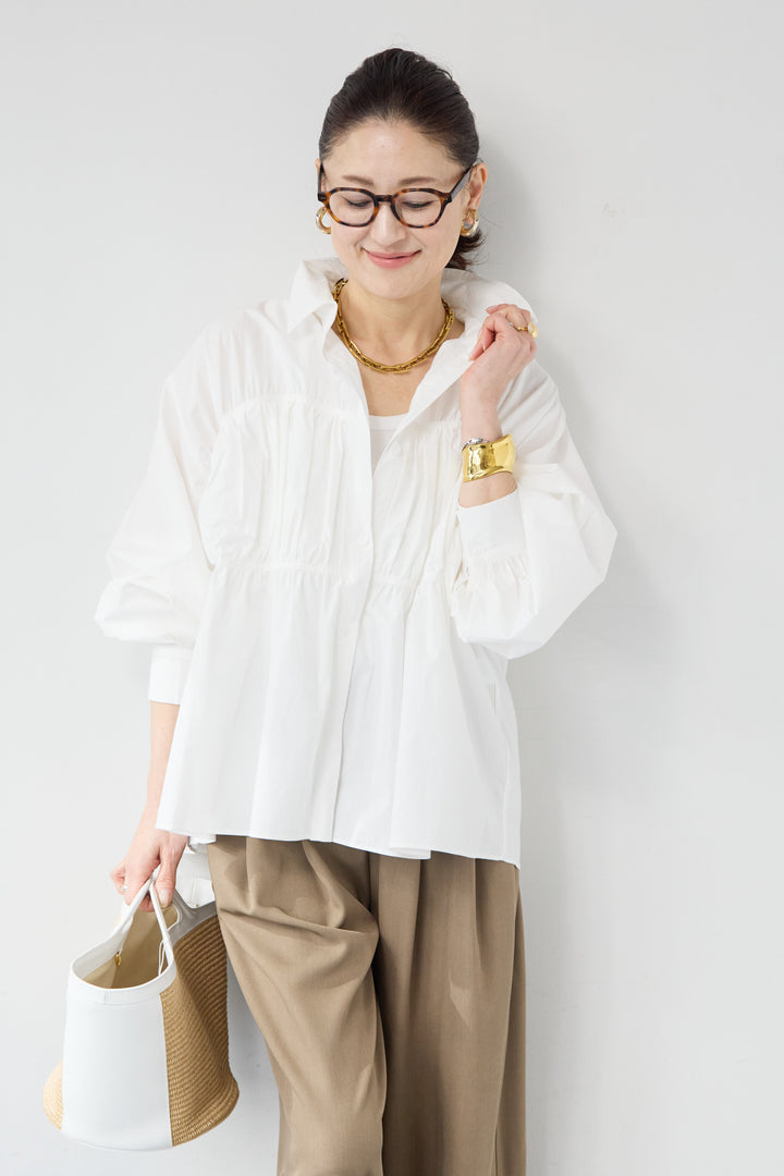 ギャザーデザイン シャツブラウス