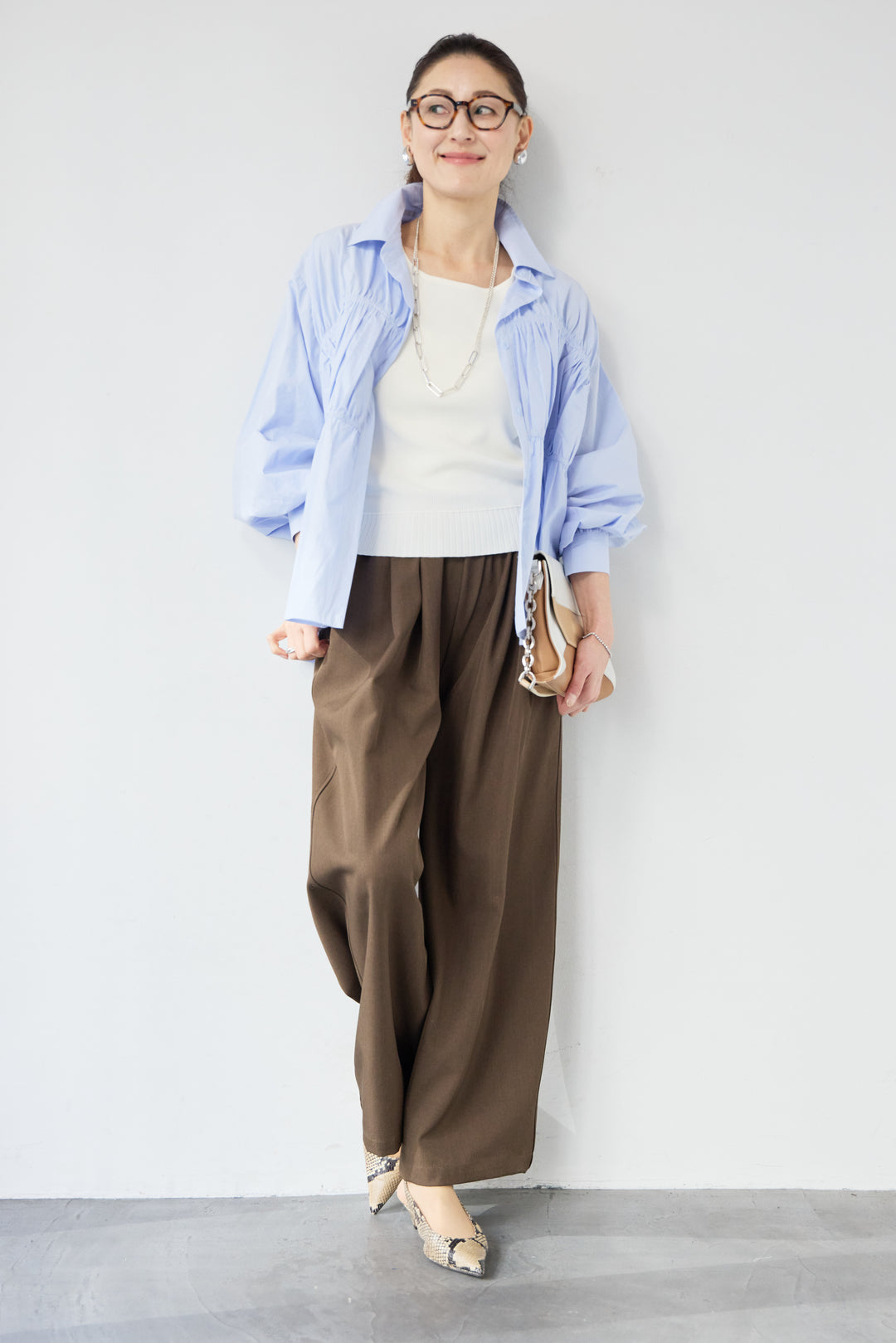 ギャザーデザイン シャツブラウス