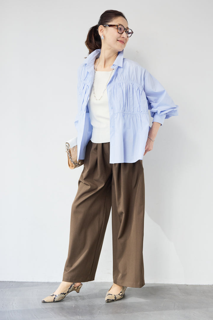 ギャザーデザイン シャツブラウス
