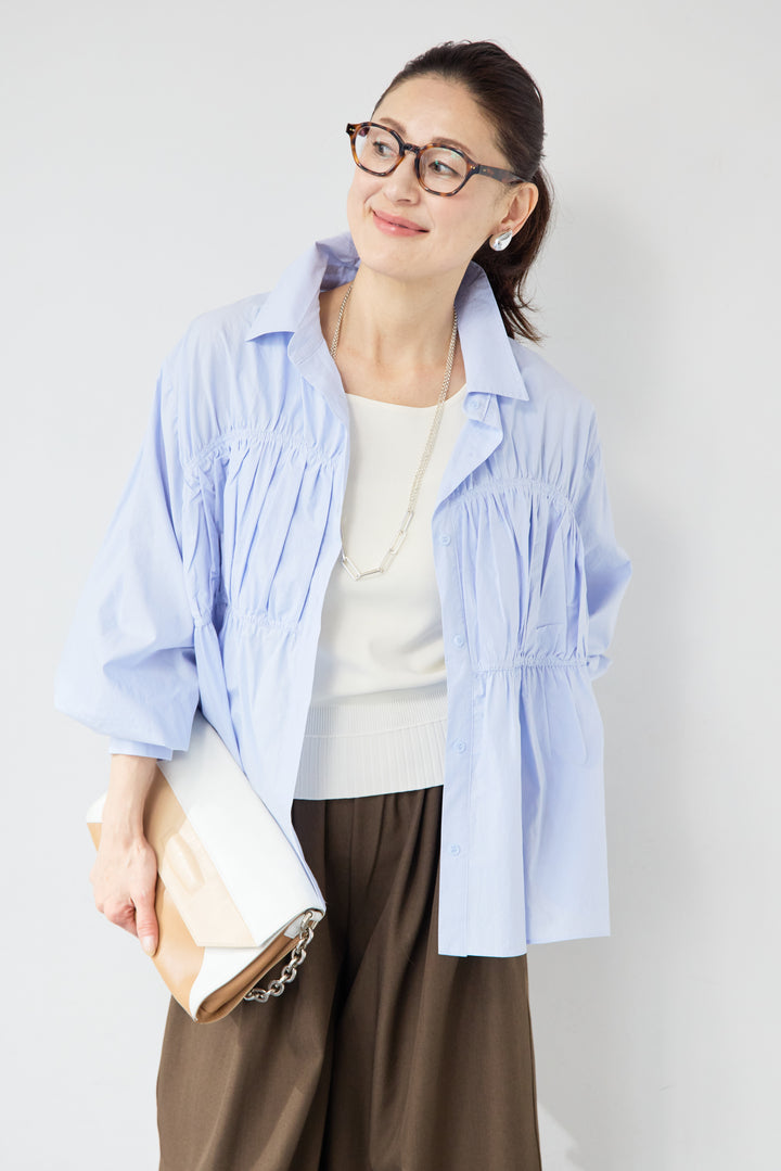 ギャザーデザイン シャツブラウス