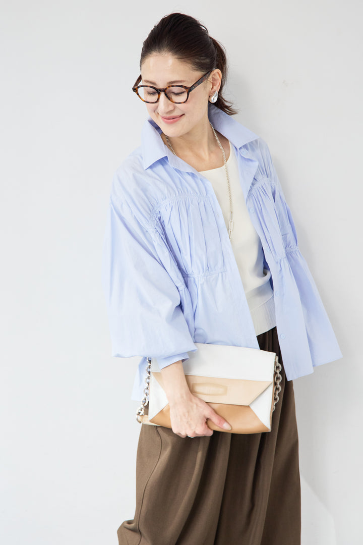 ギャザーデザイン シャツブラウス