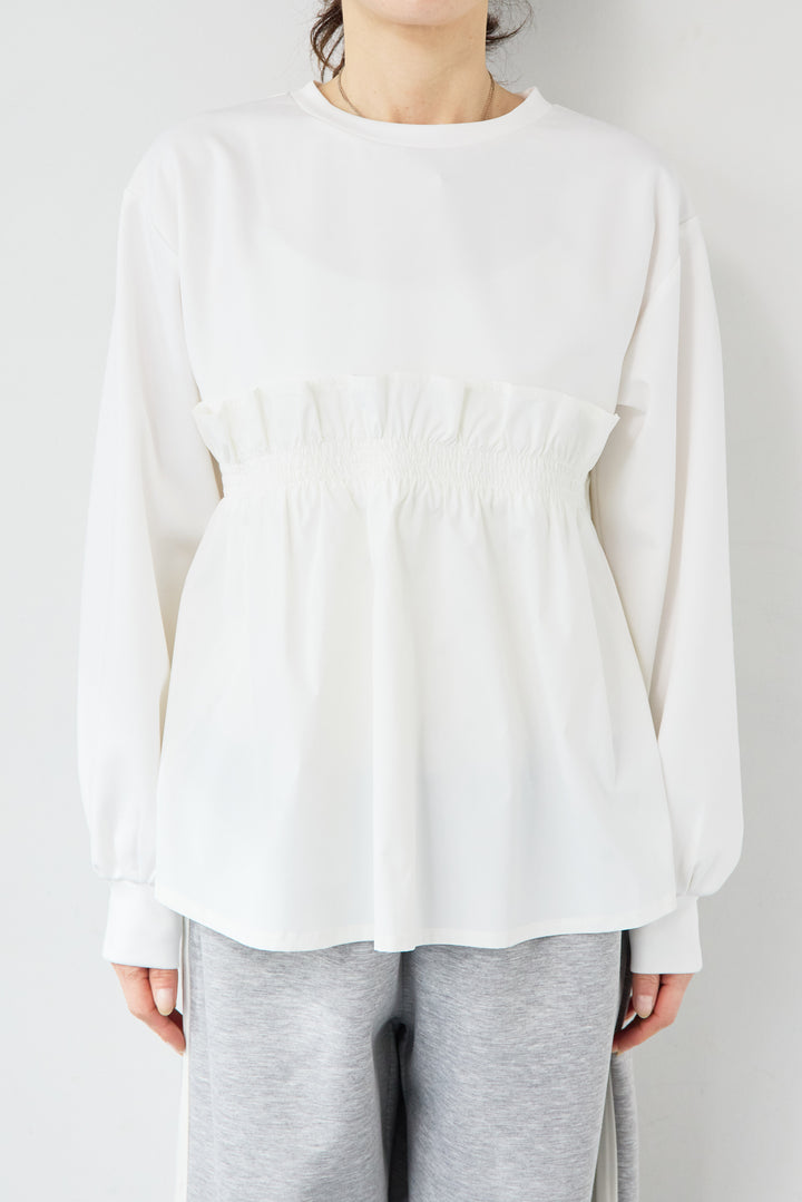 異素材切替 シャーリングトップス