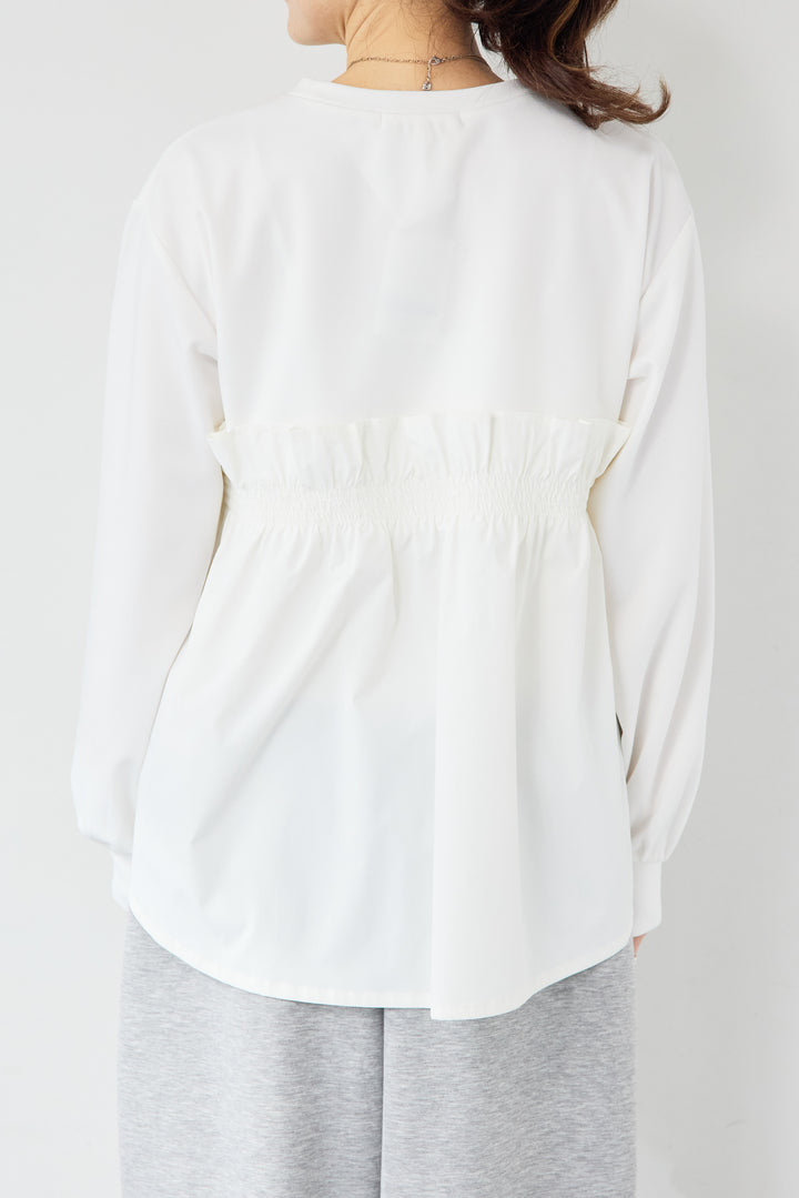 異素材切替 シャーリングトップス