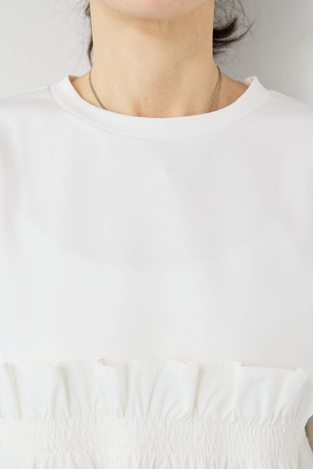 異素材切替 シャーリングトップス