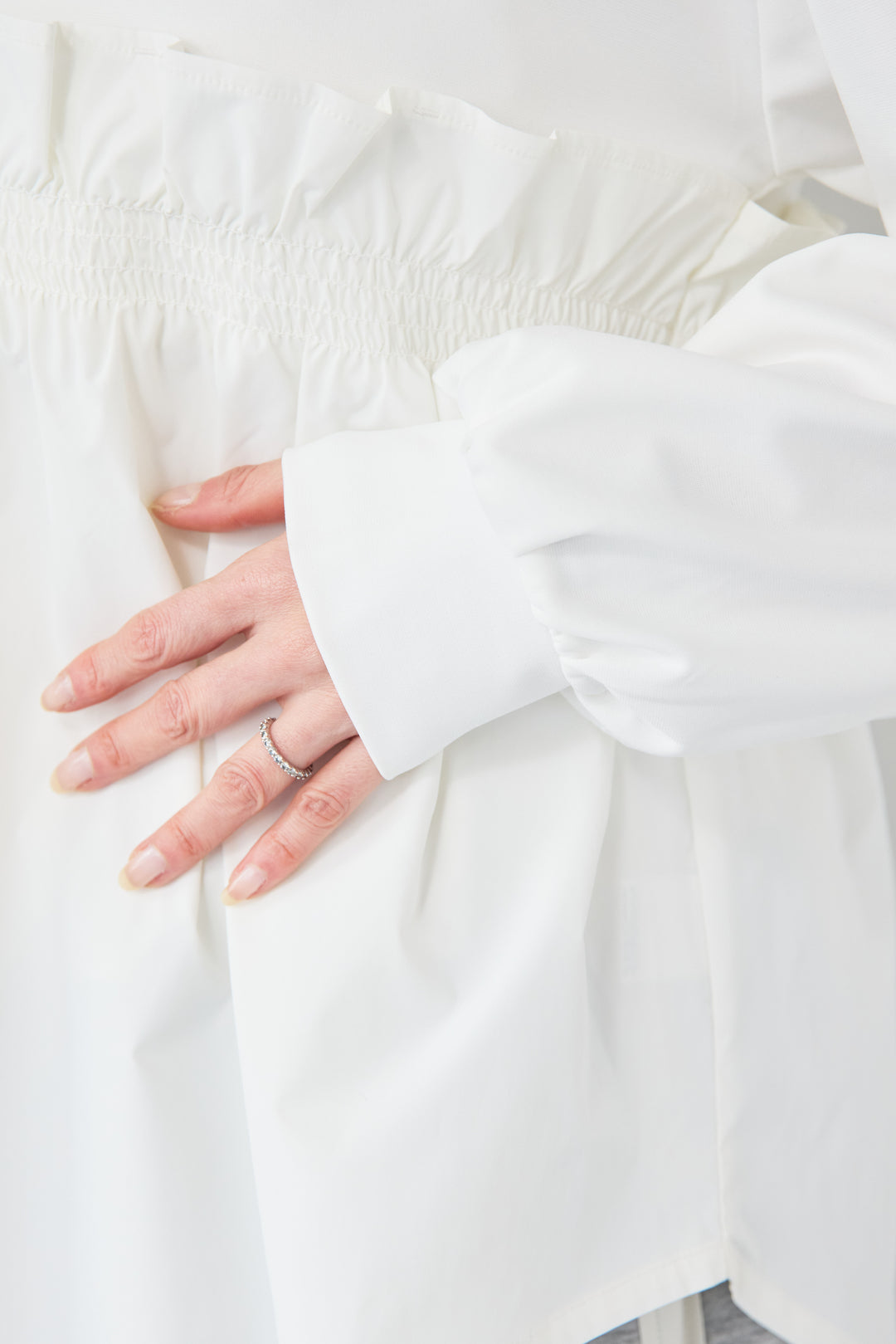 異素材切替 シャーリングトップス