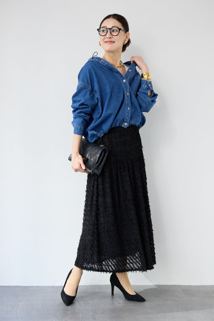 フリンジジャガード ティアードスカート