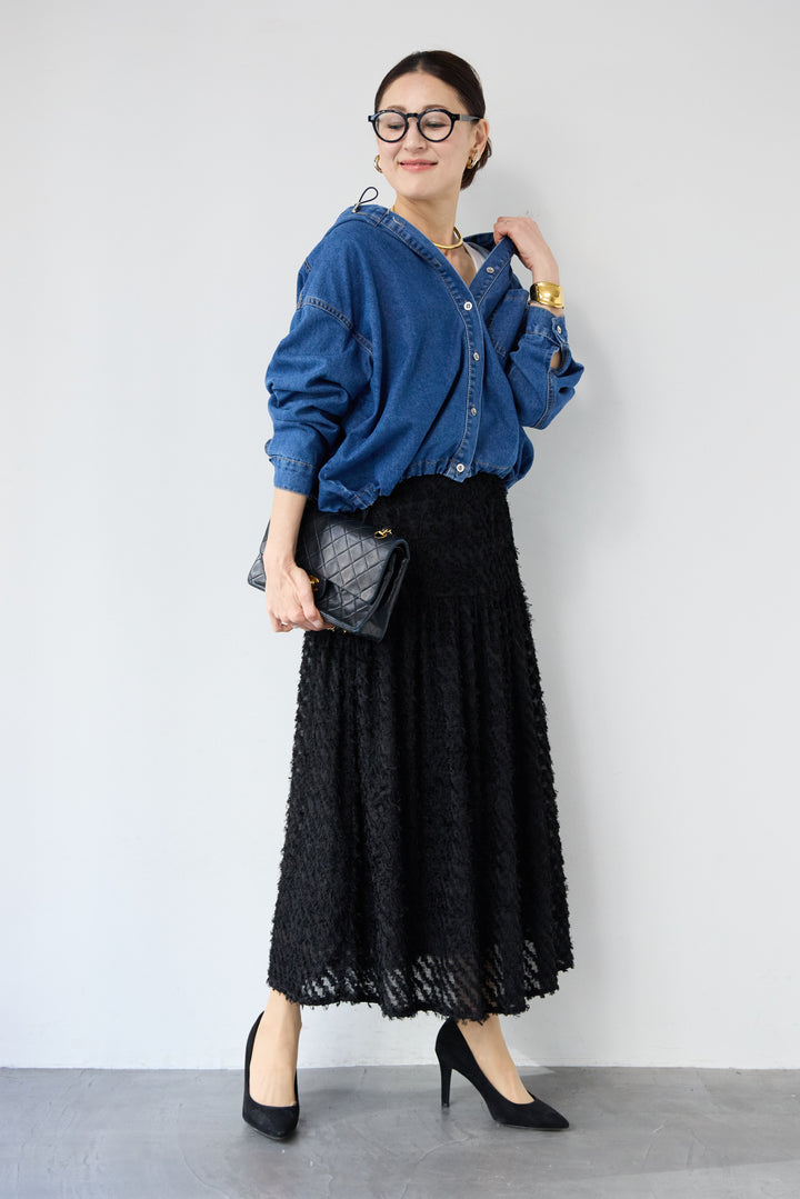 フリンジジャガード ティアードスカート