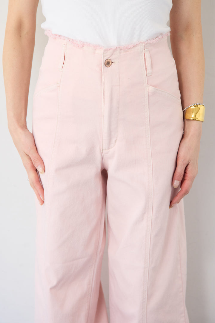 ステッチデザインストレッチデニムワイドパンツ