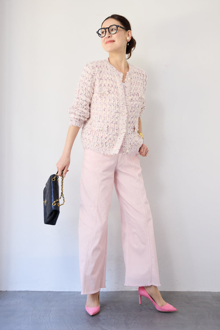 ステッチデザインストレッチデニムワイドパンツ