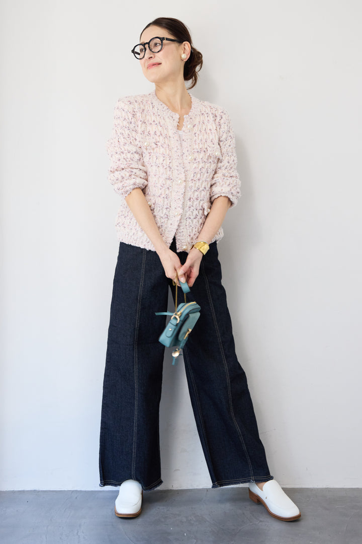 ステッチデザインストレッチデニムワイドパンツ