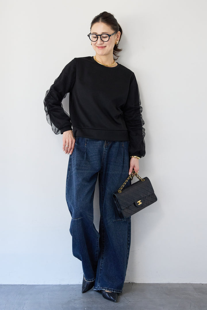 チュールスリーブ ドッキングプルオーバー