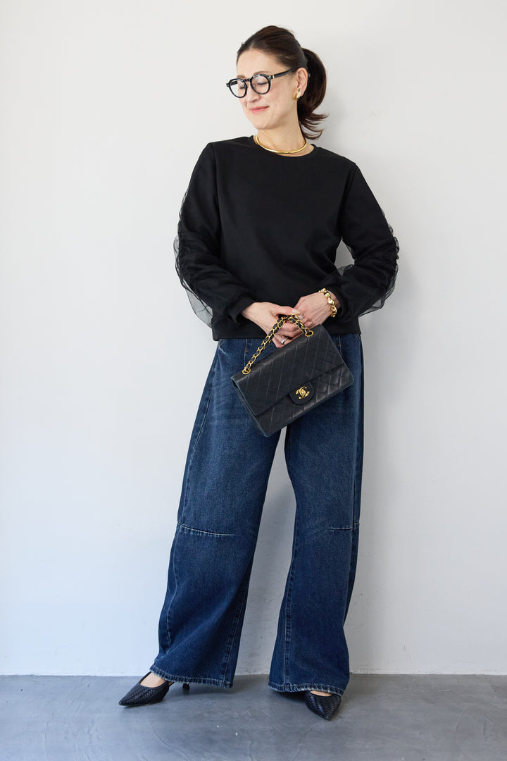 チュールスリーブ ドッキングプルオーバー