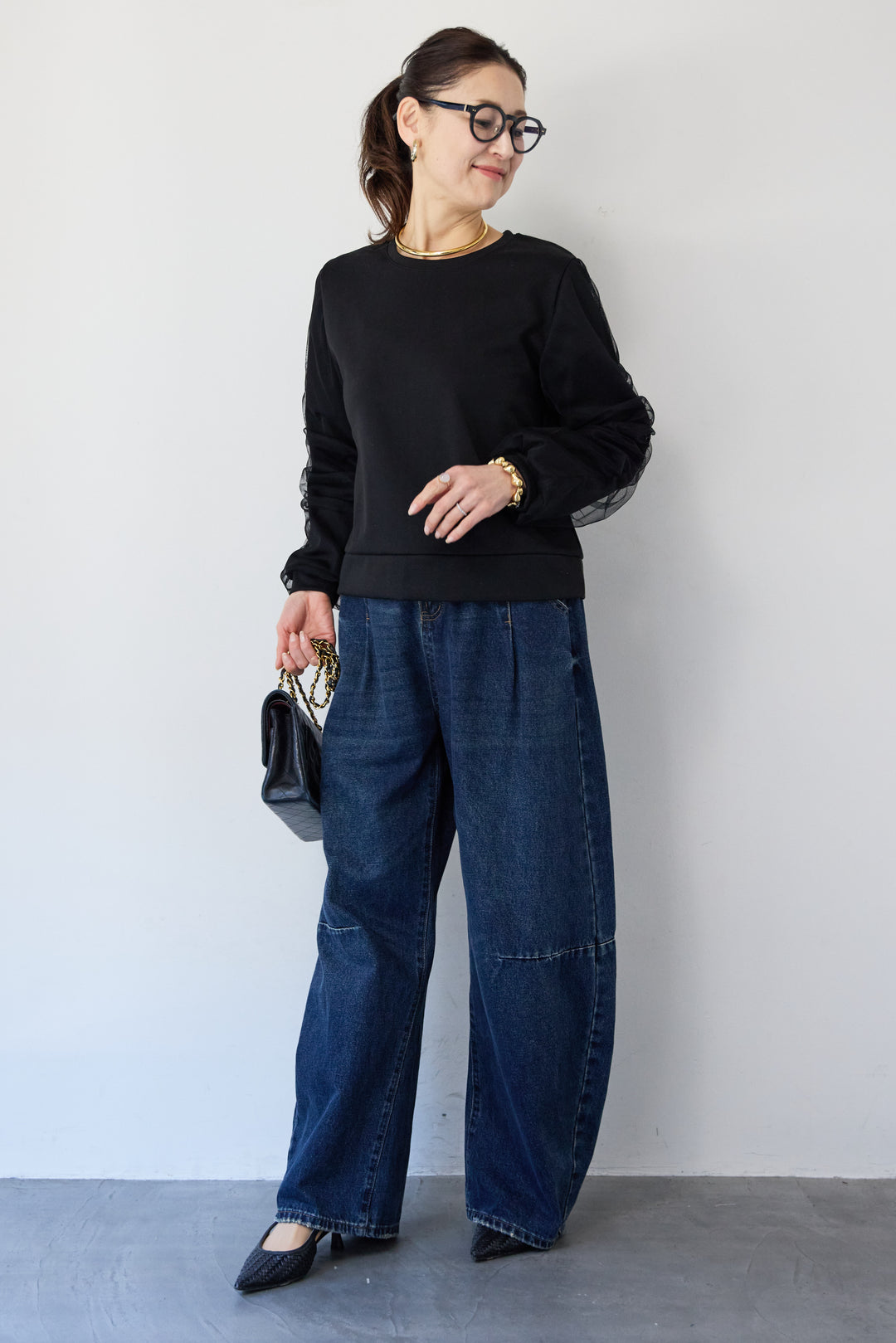 チュールスリーブ ドッキングプルオーバー