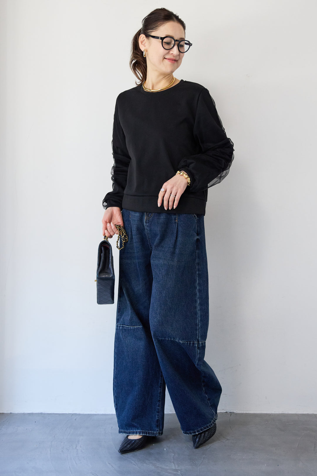 チュールスリーブ ドッキングプルオーバー