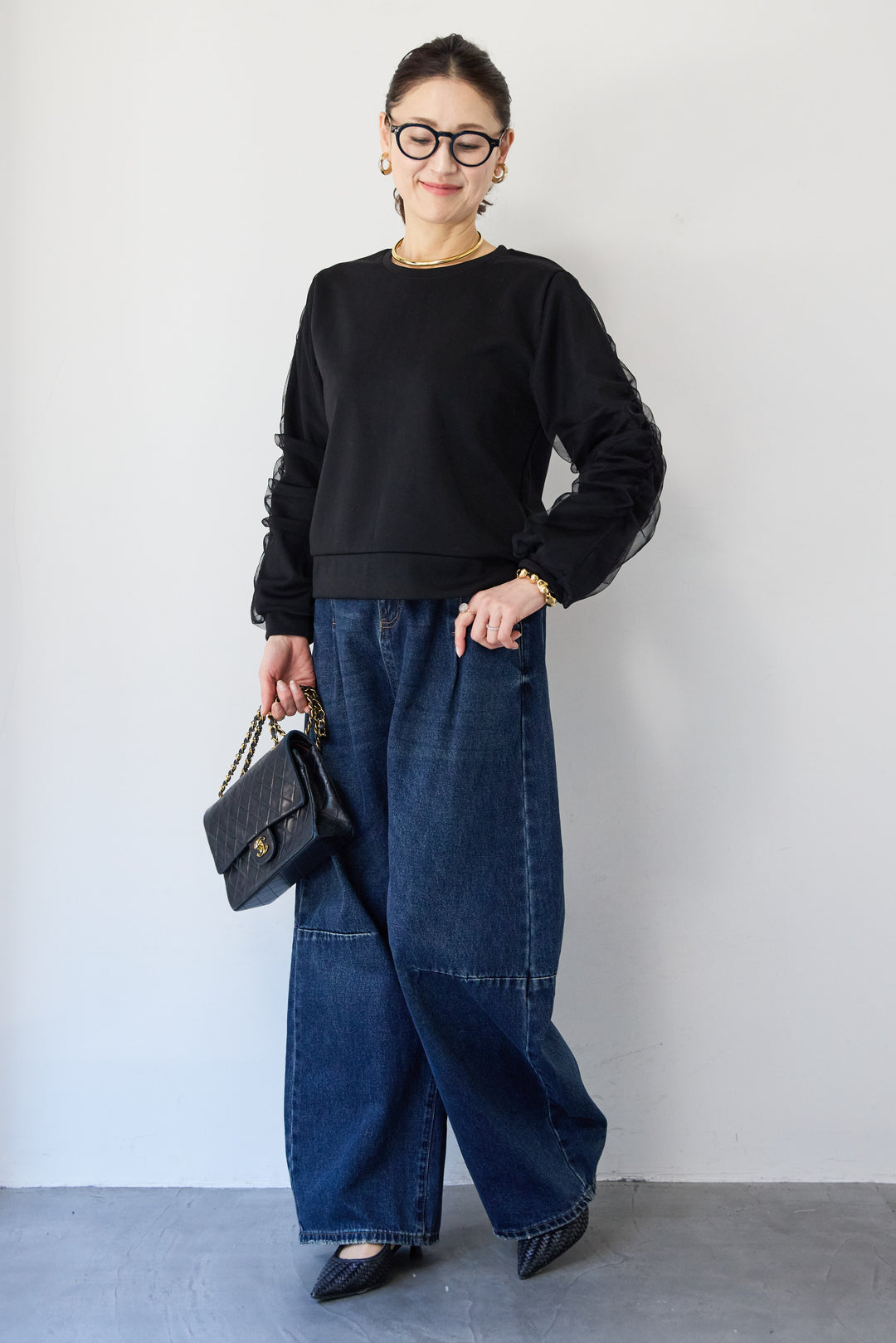 チュールスリーブ ドッキングプルオーバー