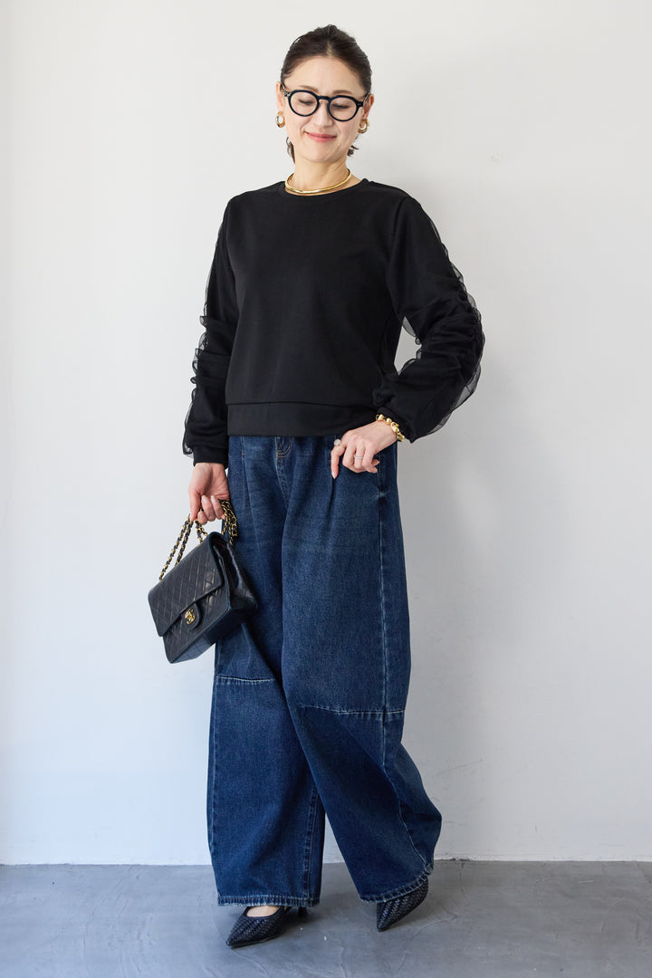 チュールスリーブ ドッキングプルオーバー