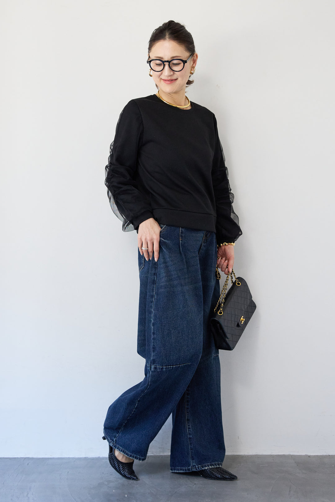 チュールスリーブ ドッキングプルオーバー