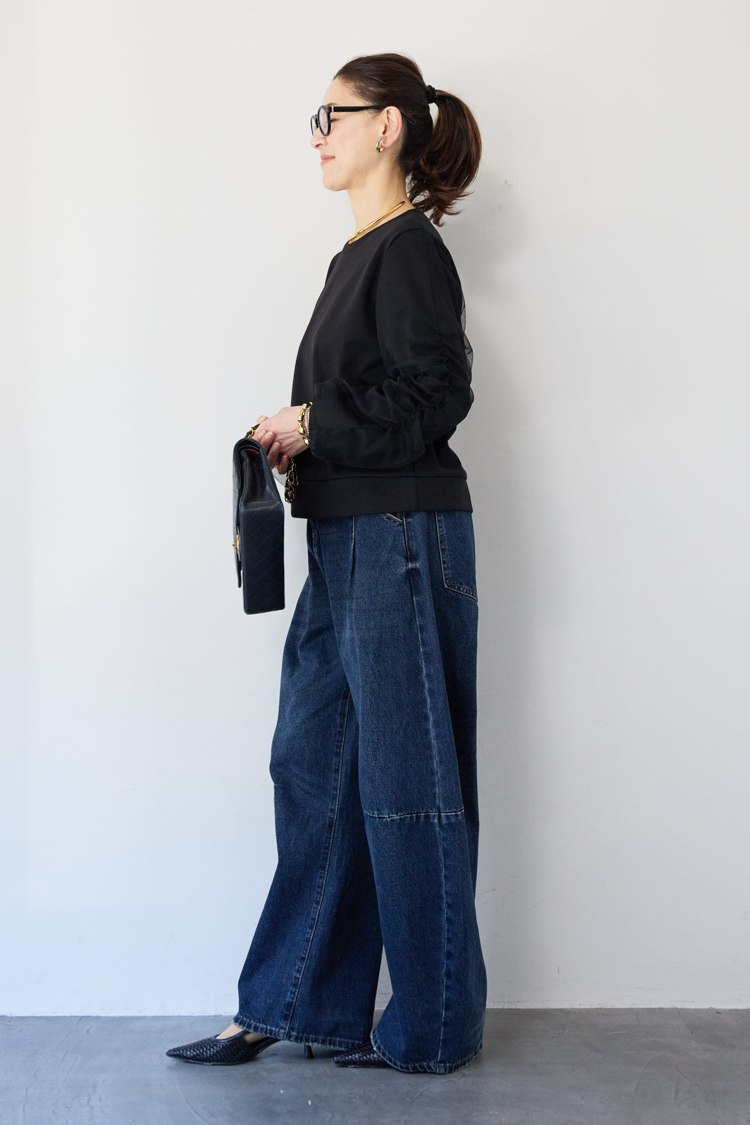 チュールスリーブ ドッキングプルオーバー