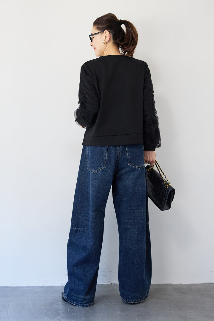 チュールスリーブ ドッキングプルオーバー