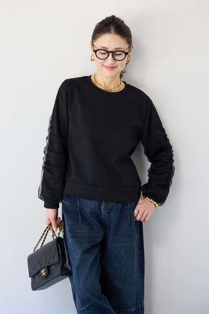 チュールスリーブ ドッキングプルオーバー