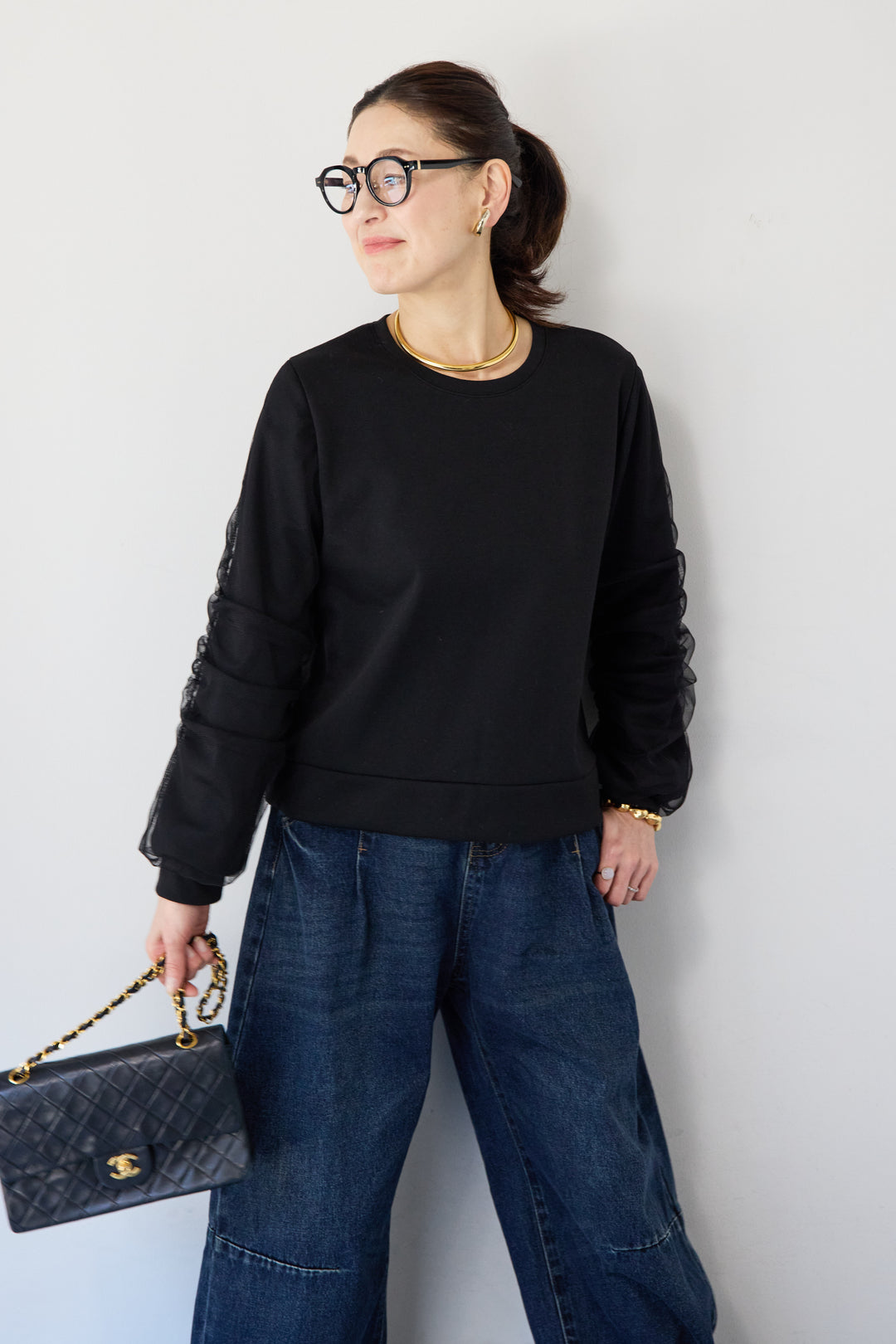 チュールスリーブ ドッキングプルオーバー