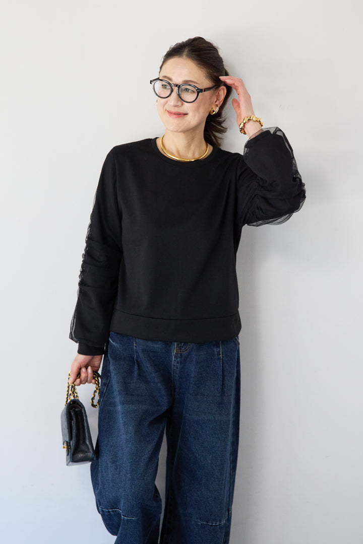 チュールスリーブ ドッキングプルオーバー