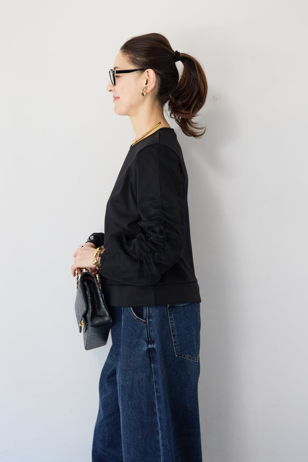 チュールスリーブ ドッキングプルオーバー