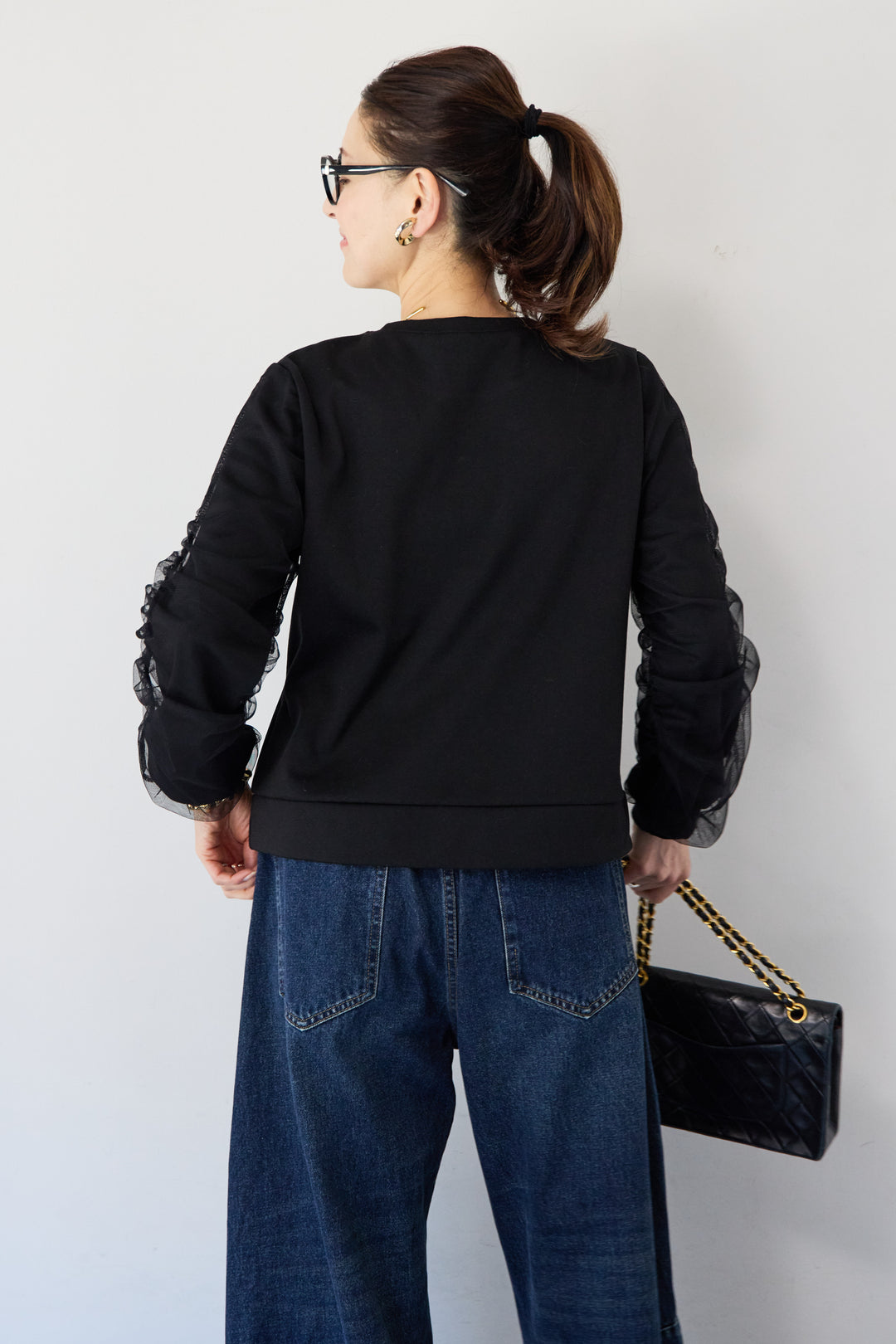 チュールスリーブ ドッキングプルオーバー