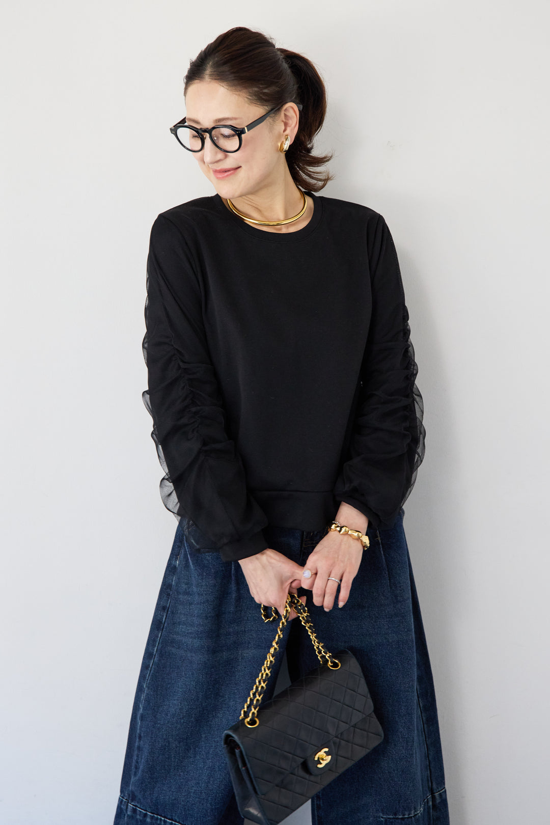 チュールスリーブ ドッキングプルオーバー