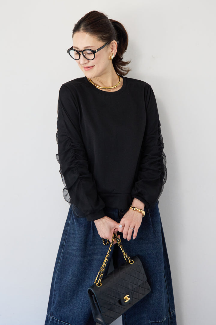 チュールスリーブ ドッキングプルオーバー