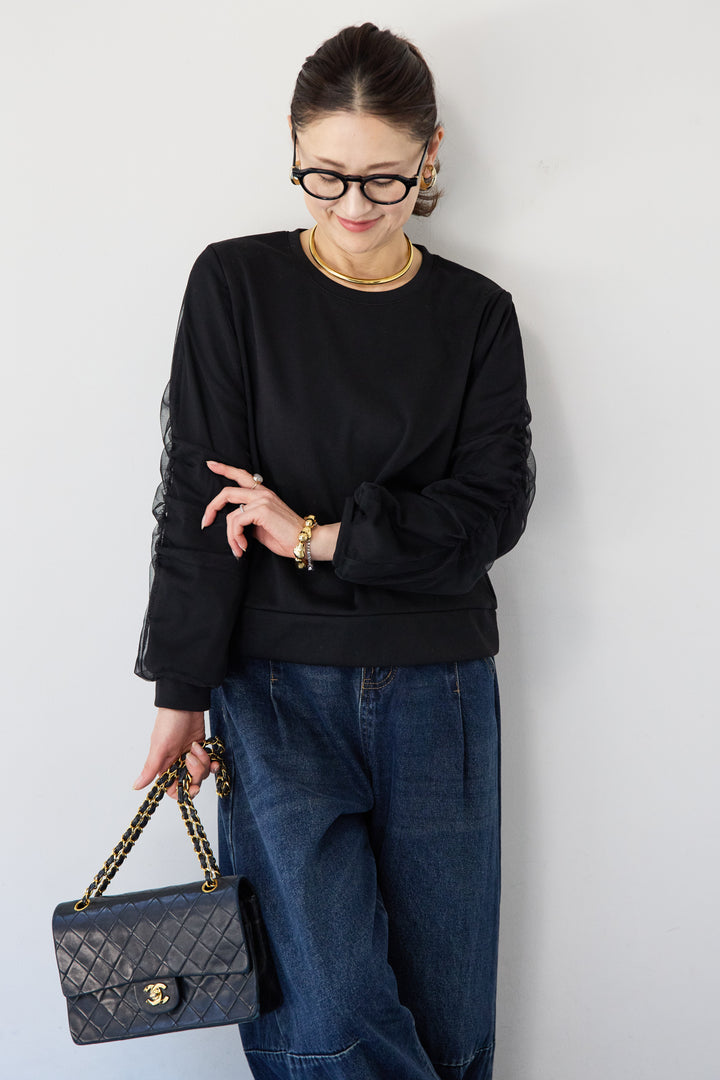 チュールスリーブ ドッキングプルオーバー