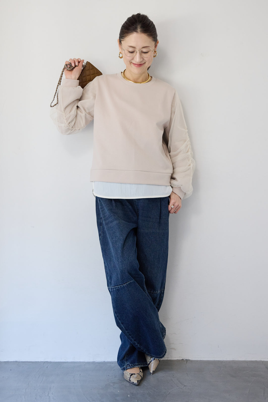 チュールスリーブ ドッキングプルオーバー