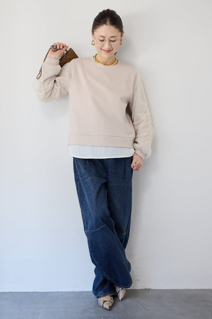 チュールスリーブ ドッキングプルオーバー