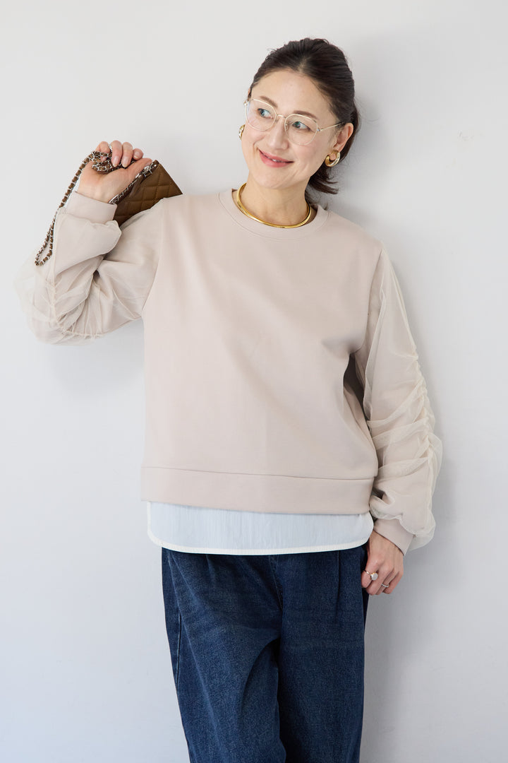 チュールスリーブ ドッキングプルオーバー