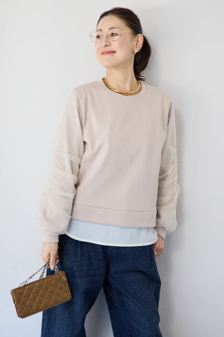 チュールスリーブ ドッキングプルオーバー