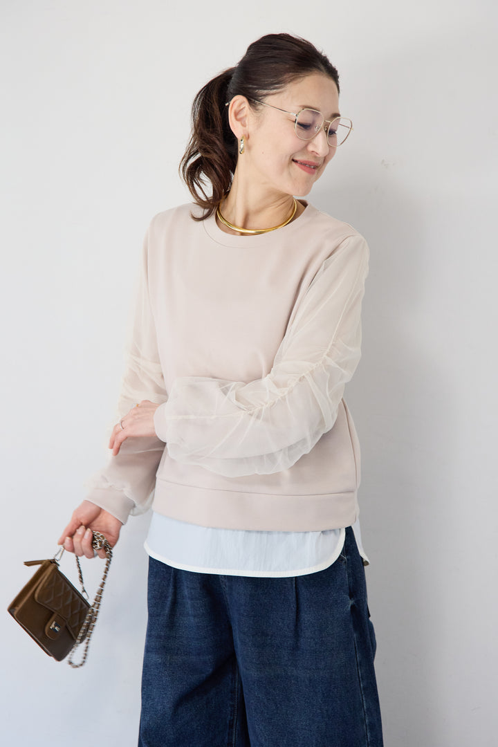 チュールスリーブ ドッキングプルオーバー