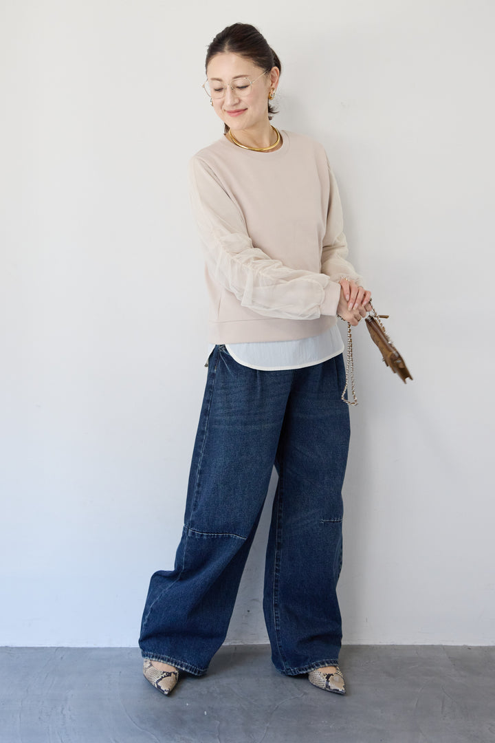 チュールスリーブ ドッキングプルオーバー