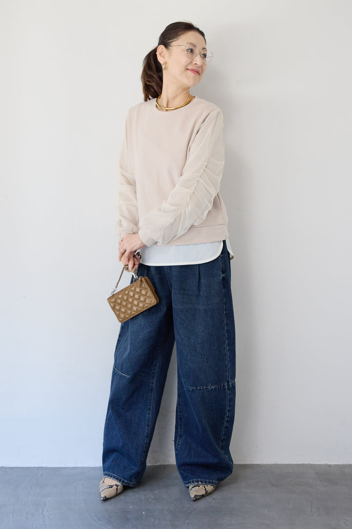 チュールスリーブ ドッキングプルオーバー