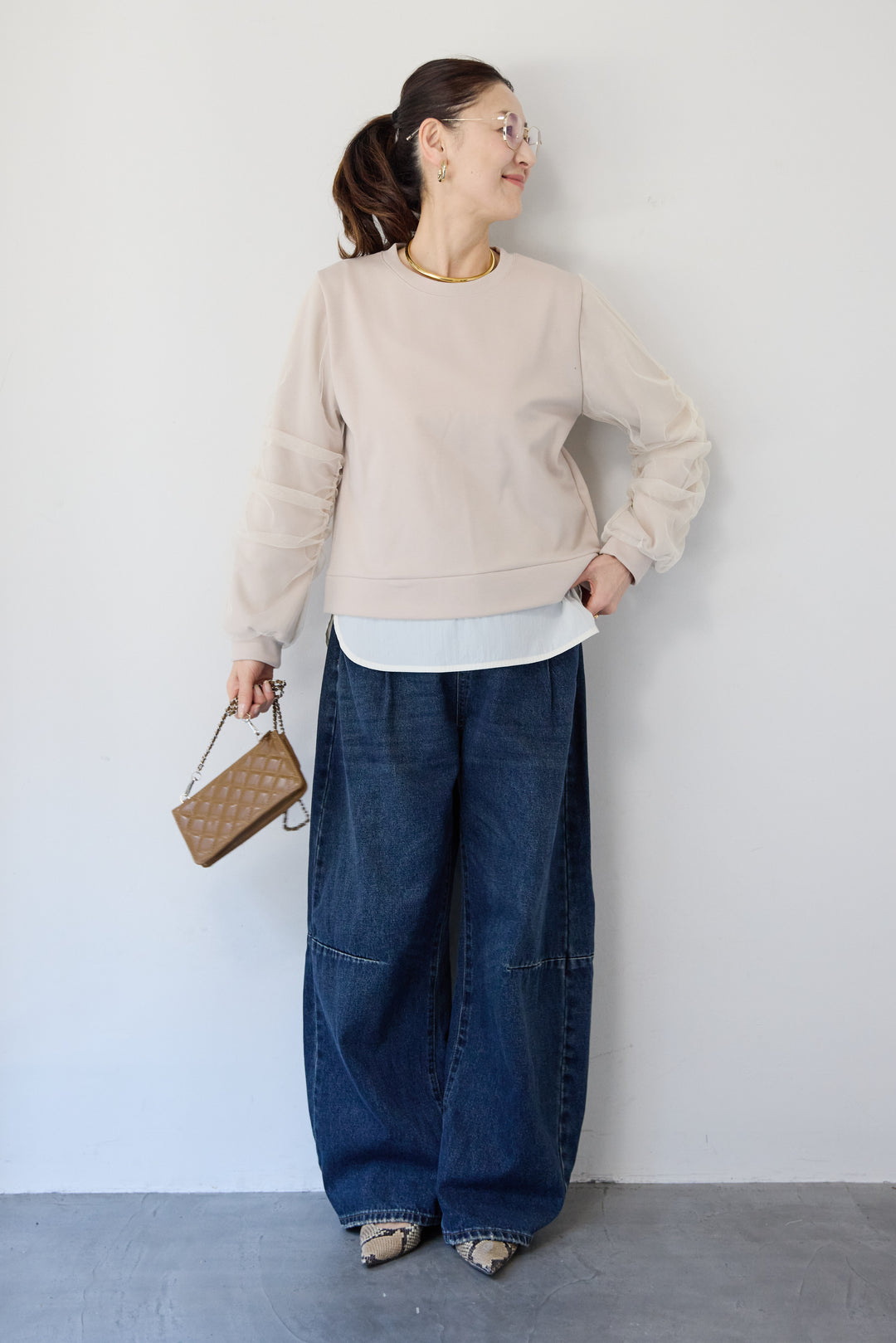 チュールスリーブ ドッキングプルオーバー