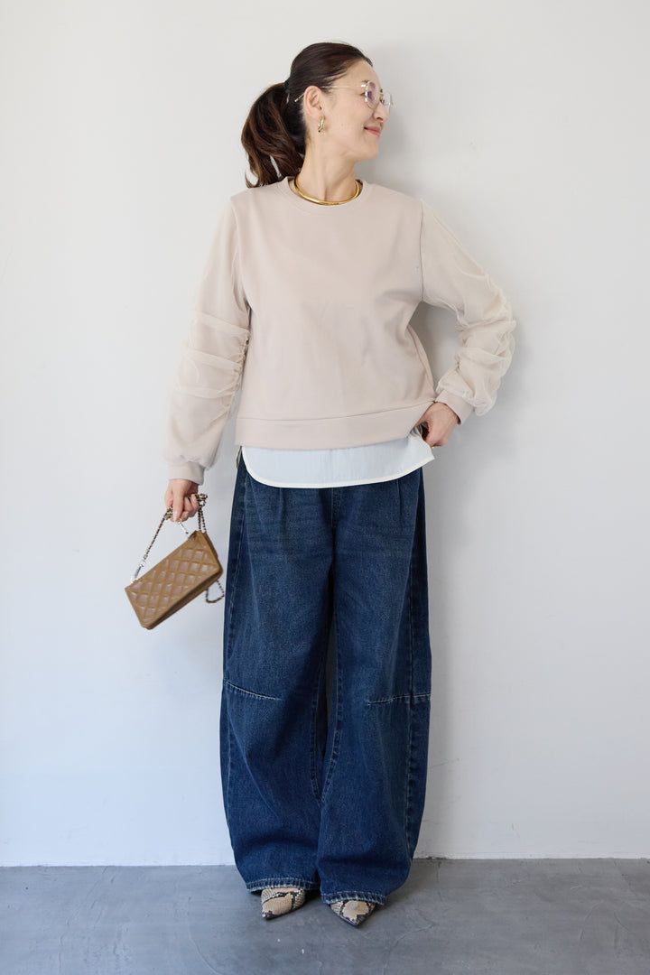 チュールスリーブ ドッキングプルオーバー