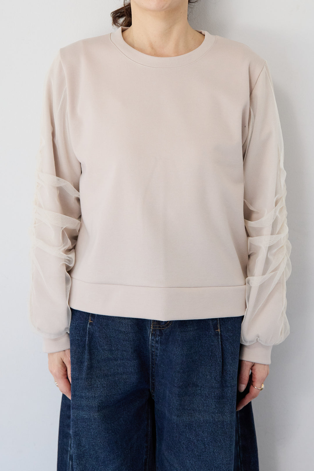 チュールスリーブ ドッキングプルオーバー