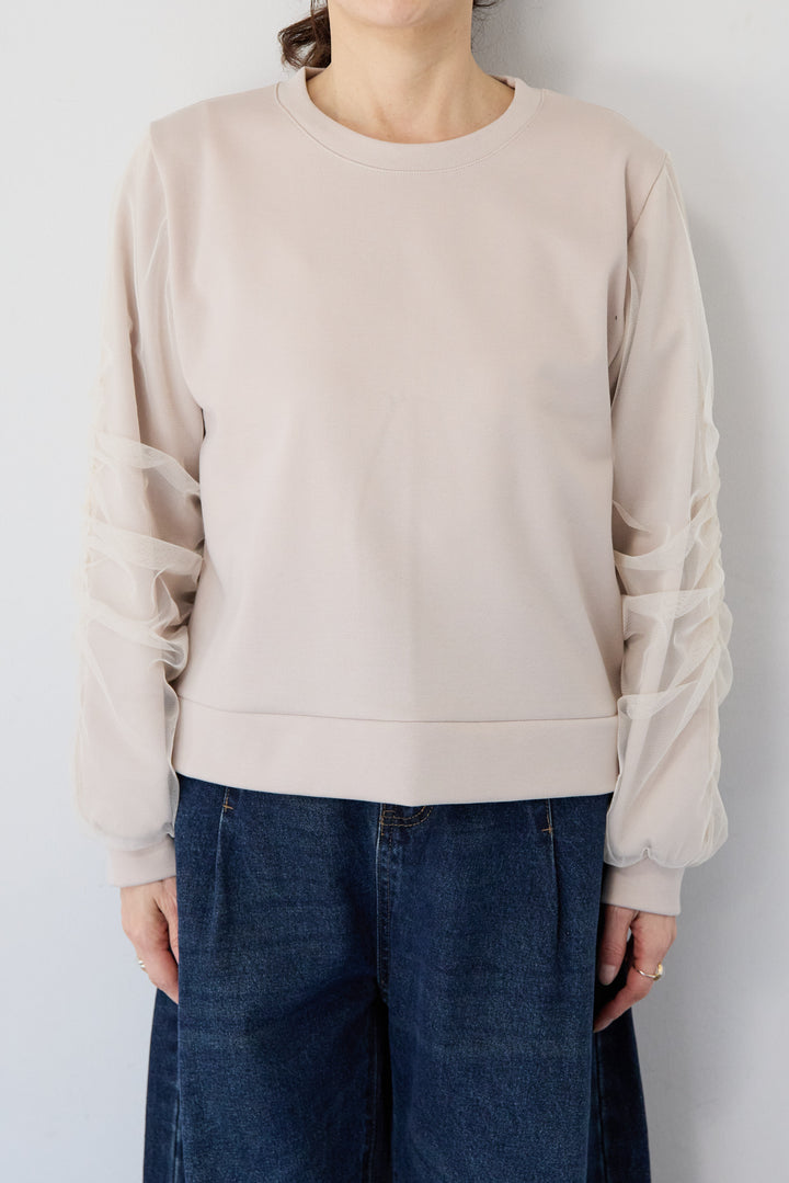 チュールスリーブ ドッキングプルオーバー