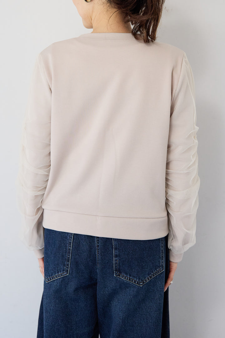 チュールスリーブ ドッキングプルオーバー
