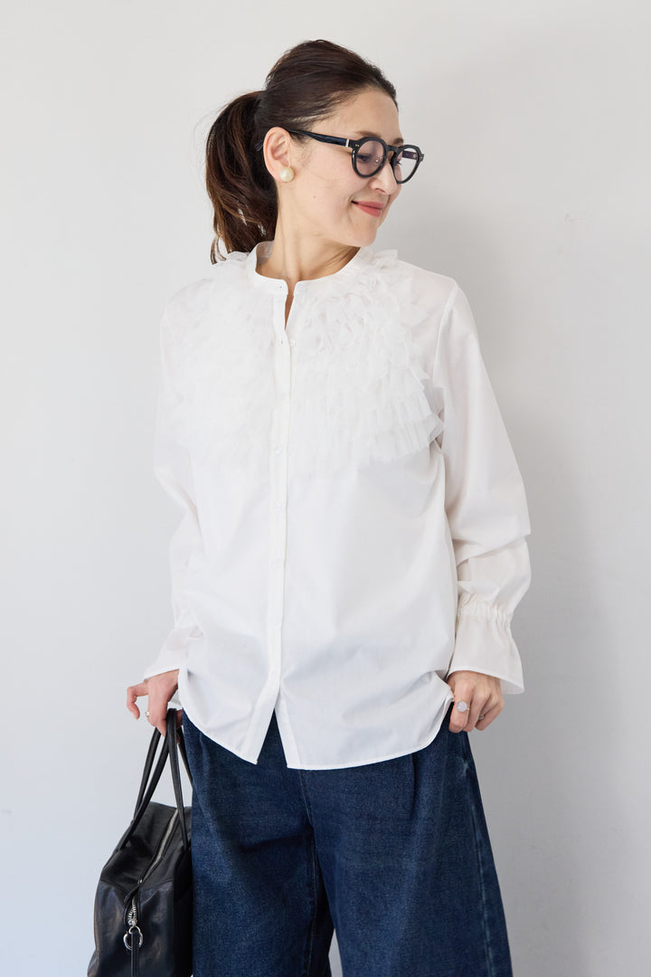 チュールフリルブラウス