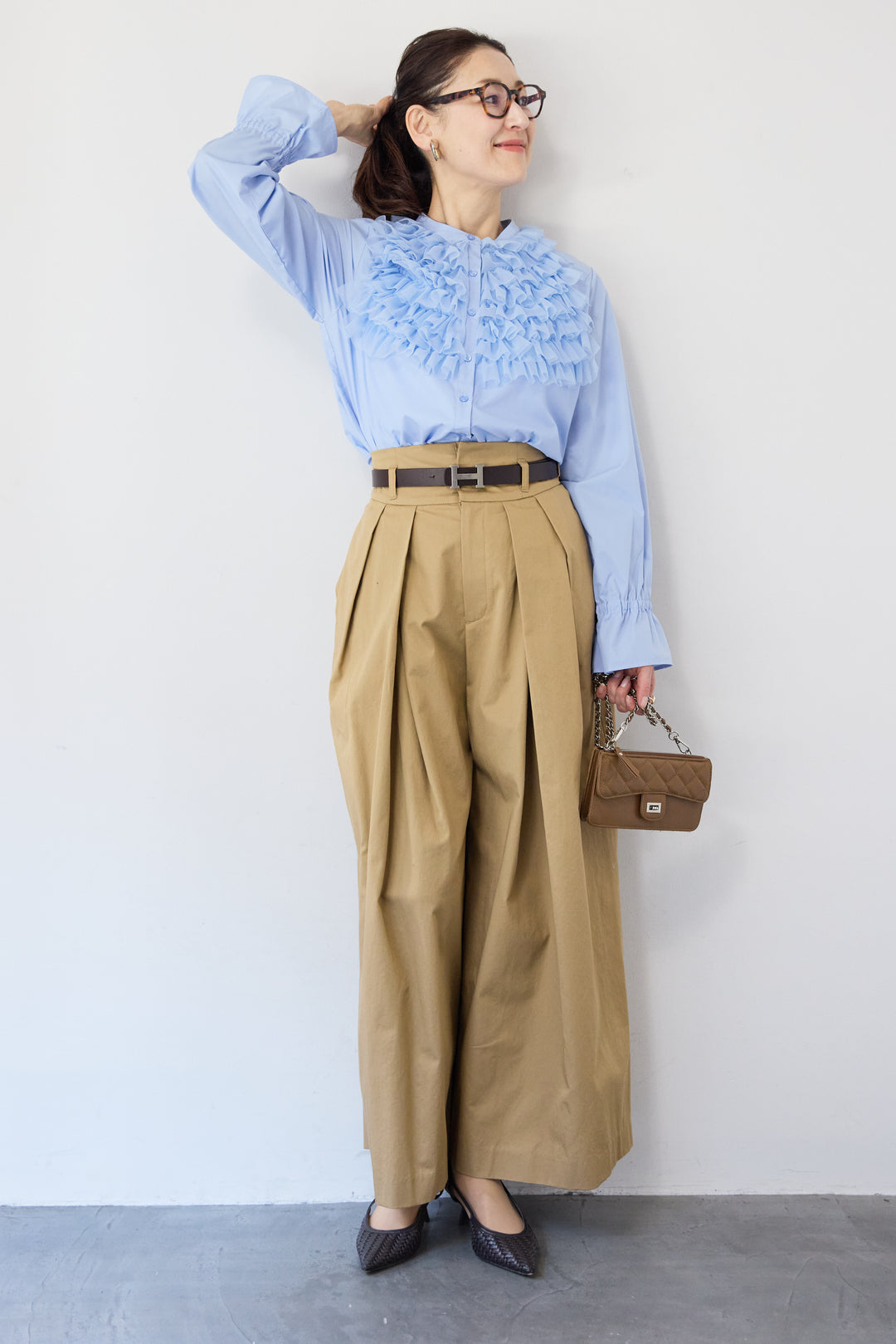 チュールフリルブラウス