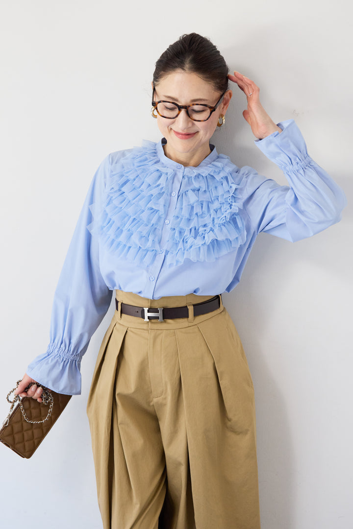 チュールフリルブラウス