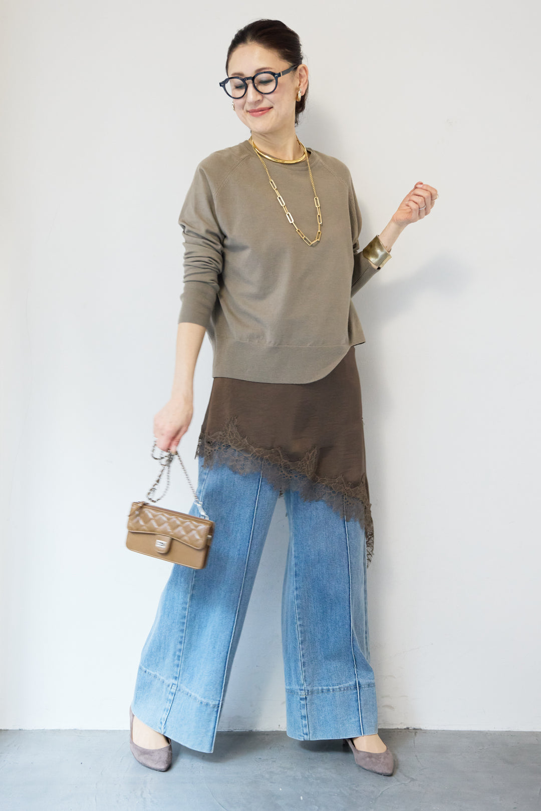 アシメレースロングキャミソール