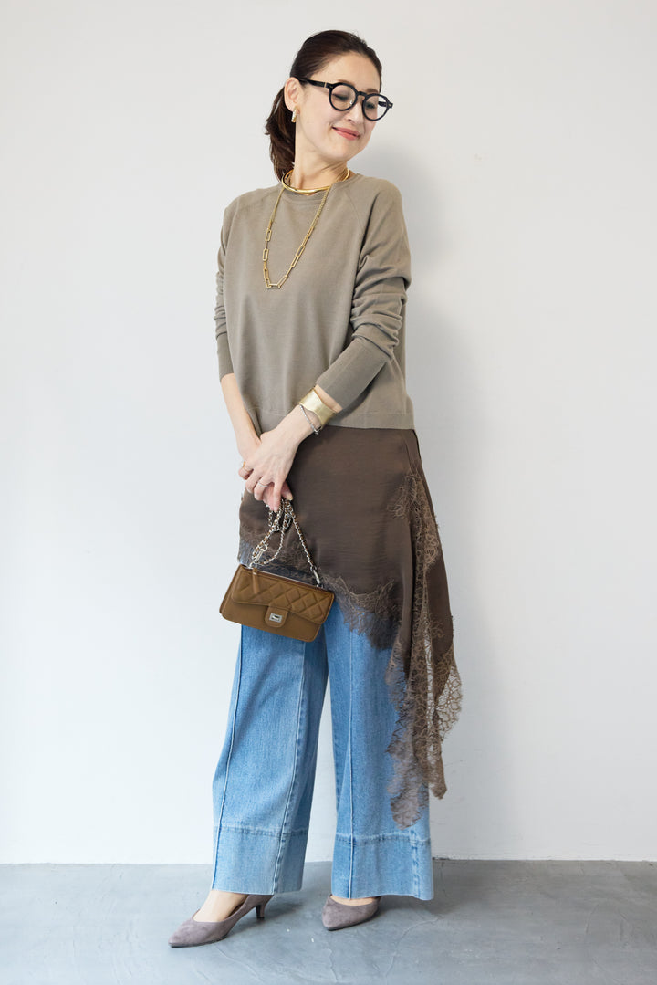 アシメレースロングキャミソール